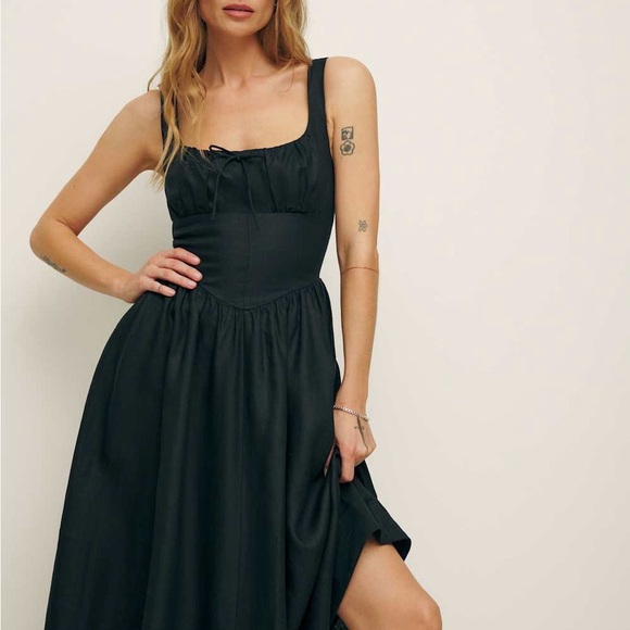 NWT Reformation Balia Linen Sleeveless A Line Midi Dress Black - Picture 2 of 16